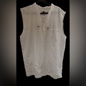 Men's White Sleeveless Lace-Up Pocket Shirt size 3XL 100% Cotton